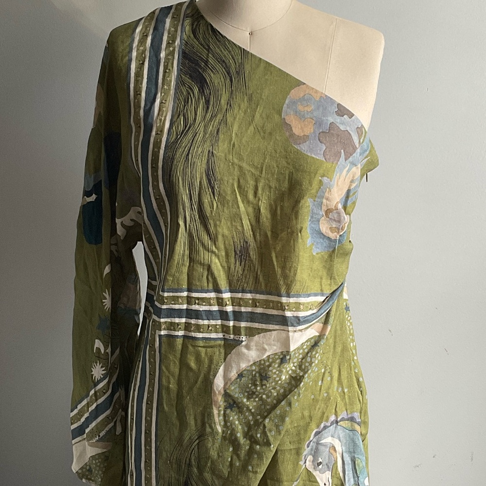 Zara Asymmetrical Green Printed Dress